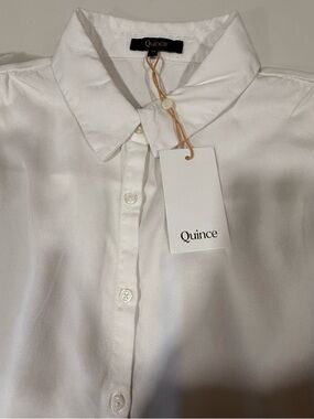 Quince Tencel Camp Shirt Women XL White Button Up Coastal Minimalist FLAW NOTED
